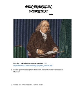 Preview of U.S. History Activity; Webquest -The Revolution, Constitution, Ben Franklin