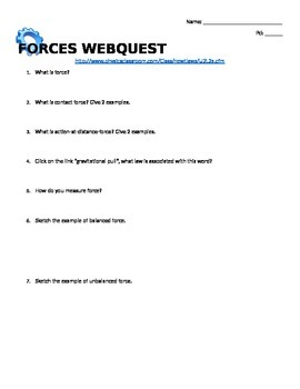 Preview of Webquest on Force
