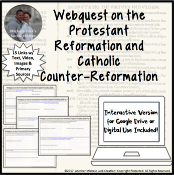 Preview of Webquest on the Protestant Reformation PDF, Digital, for Google Drive Classroom