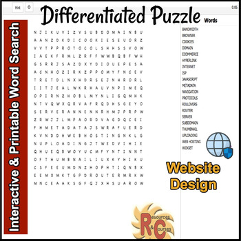 Preview of Website Design Interactive & Printable Word Search 9th-12th Graders