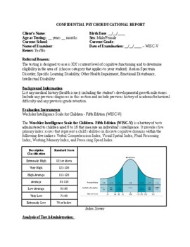 Preview of Wechsler Intelligence Scale for Children - Fifth Edition (WISC-V) Template