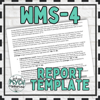 Preview of Wechsler Memory Scale WMS4 Report Template Psych Special Ed Speech