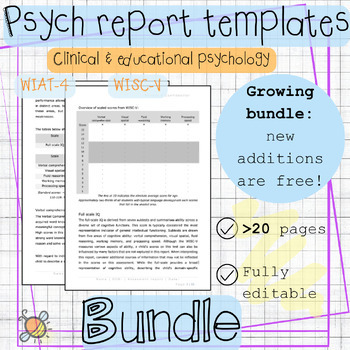 Preview of Wechsler assessment report templates BUNDLE | WIAT-4 | WISC-V | Psychology