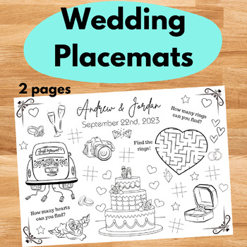 Preview of Wedding Coloring Pages Editable Placemats For Kids, Kids Wedding Activity Games