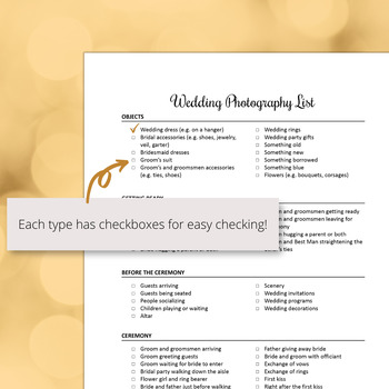 Wedding Photography Checklist Printable PDF by Mom Money Map | TPT