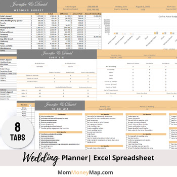 Preview of Wedding Planner Excel Spreadsheet - Orange