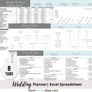 Preview of Wedding Planner Excel Spreadsheet - Sky Blue