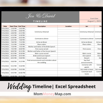 Preview of Wedding Timeline Excel Spreadsheet