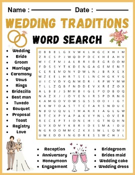 Preview of Wedding Traditions of Western Cultures word search puzzles worksheets activity
