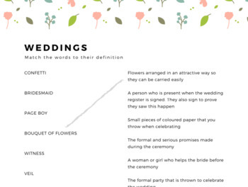 wedding worksheets intermediate vocabulary writing tasks efl esl tefl