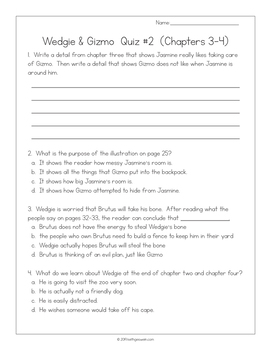 Wedgie & Gizmo Novel Study: 12 Writing Prompts and 12 Quizzes by