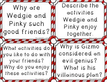 Wedgie and Gizmo Novel Study Discussion Question Cards by SK Designs