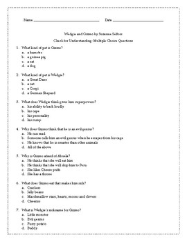 Wedgie & Gizmo Novel Study: 12 Writing Prompts and 12 Quizzes