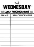 Wednesday Lunch Announcement Form