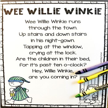 Preview of Wee Willie Winkie Nursery Rhyme Poetry Notebook Black and White