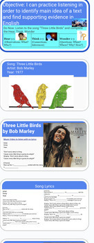 Preview of Week 1: 3 Little Birds- Hear-Think-Wonder Song Analysis Slides and Worksheet