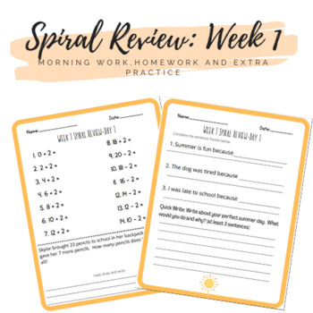 Preview of 3rd Grade Spiral Review Math and ELA: Homework or Morning Work (Week 1)