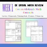 Week 1 of Middle School Math Spiral Review-Morning Work, H