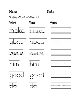 week 10 sight words spelling words worksheet by mrs hilland tpt