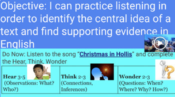 Preview of Week 12: Christmas in Hollis Hear-Think-Wonder Song Analysis Slides