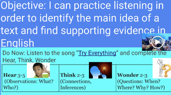 Preview of Week 2: "Try Everything" Hear-Think-Wonder Song Analysis Bundle