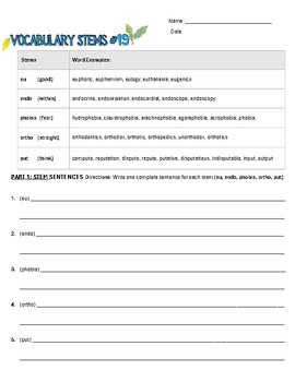 Preview of Week #19 Word Within the Word Stem Activity