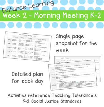 Preview of Week 2 - Distance Learning Morning Meeting Plans