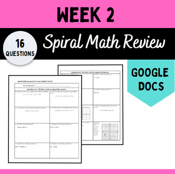 Preview of Week 2 of Middle School Math Spiral Review-Morning Work, Homework, or Warm-Ups