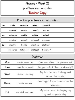 Week 26 - prefixes re-, un-, dis- 2nd Grade Phonics by Christina Rodriguez