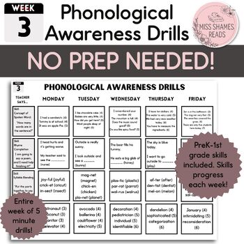 Preview of Week 3 Phonological Awareness Drills - No Prep Needed! Science of Reading