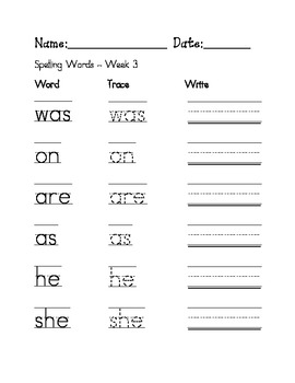 Week 3 Sight word/ Spelling worksheet by Mrs Hilland | TPT