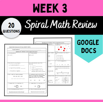 Preview of Week 3 of Middle School Math Spiral Review-Morning Work, Homework, or Warm-Ups