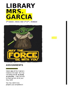 Preview of EDITABLE- STAR WARS DAY- Library Lessons- Grades: 4th,5th,6th
