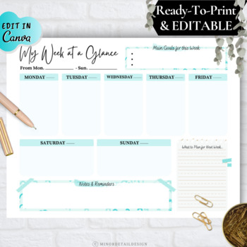 Preview of Week At A Glance,EDITABLE Weekly Lesson Plan Template,Weekly Home School Planner