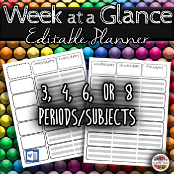 Preview of Week at a Glance Editable Lesson Planner (Word Document)