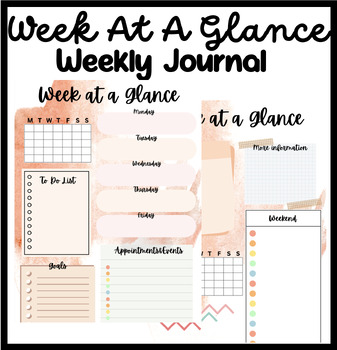 Preview of Week At A Glance Weekly Planner | Weekly Goals, Week Overview, Bullet Journal