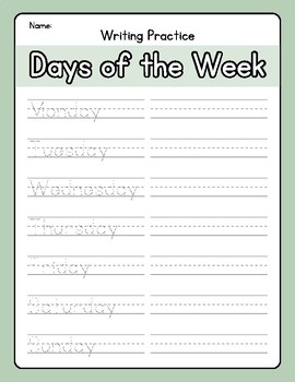Preview of Week Days Writing Practice Worksheet