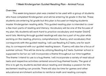 Preview of Week Kindergarten Guided Reading Plan - used for summer school 