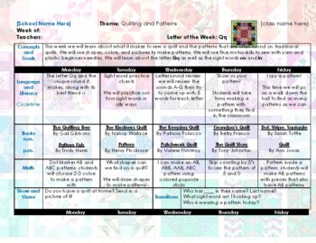 Preview of Editable Week Long Quilting Lesson Plan