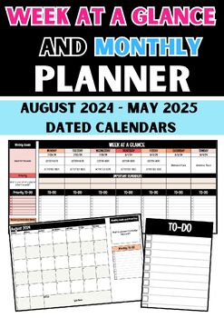 Preview of Week at Glance PLANNER and Monthly Calendar Google Sheets TEMPLATE