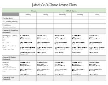 Preview of Week at a Glance Lesson Plan Template