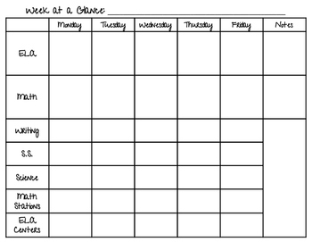 Week at a Glance Lesson Planning Sheet by caitlinANDshannon | TpT