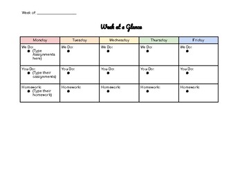 Preview of Week at a Glance Virtual Lesson Planning