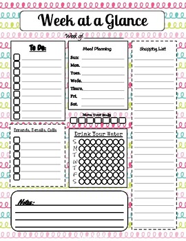 Week at a Glance Planner Printable with Grocery and Menu Planning in ...