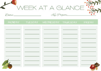 Preview of Week at a glance planner page Forest Theme