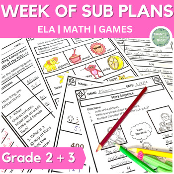 Preview of Week of Sub Plans | Print and Go | Grade 2 and 3