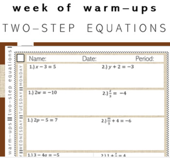 Preview of Week of Warm-ups: Two-Step Equations
