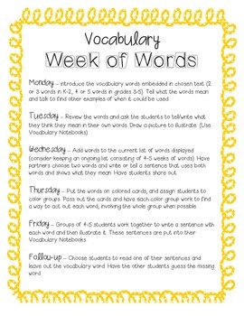 Preview of Week of Words - Vocabulary Lessons