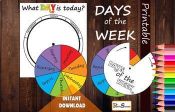 Preview of Week wheel, DAYS of the WEEK, Printable, Today, Yesterday, Tomorrow game