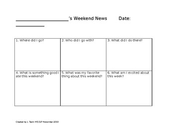 Preview of Weekend News Template with Sentence Starters